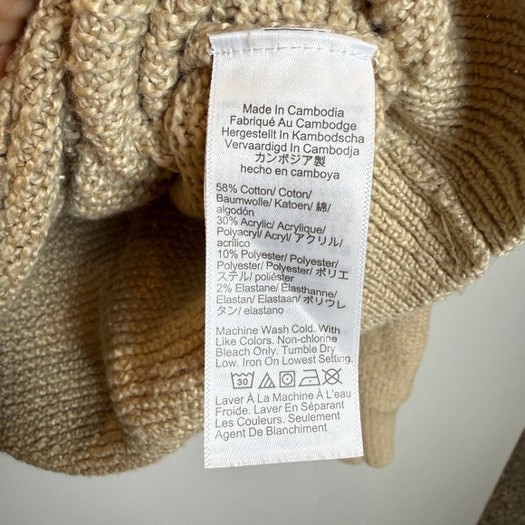 J. Crew Factory Womens S Tan Mock Neck Cable Knit Sleeve Sweater Neutral Coastal - Picture 8 of 11